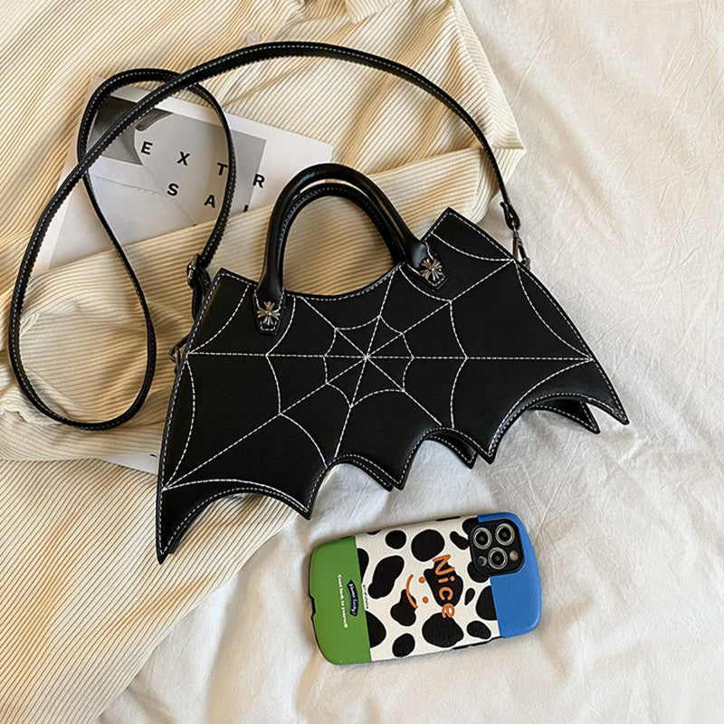 Halloween Spider Web Shoulder Bag – PU Leather Batgirl Style Crossbody Messenger Handbag