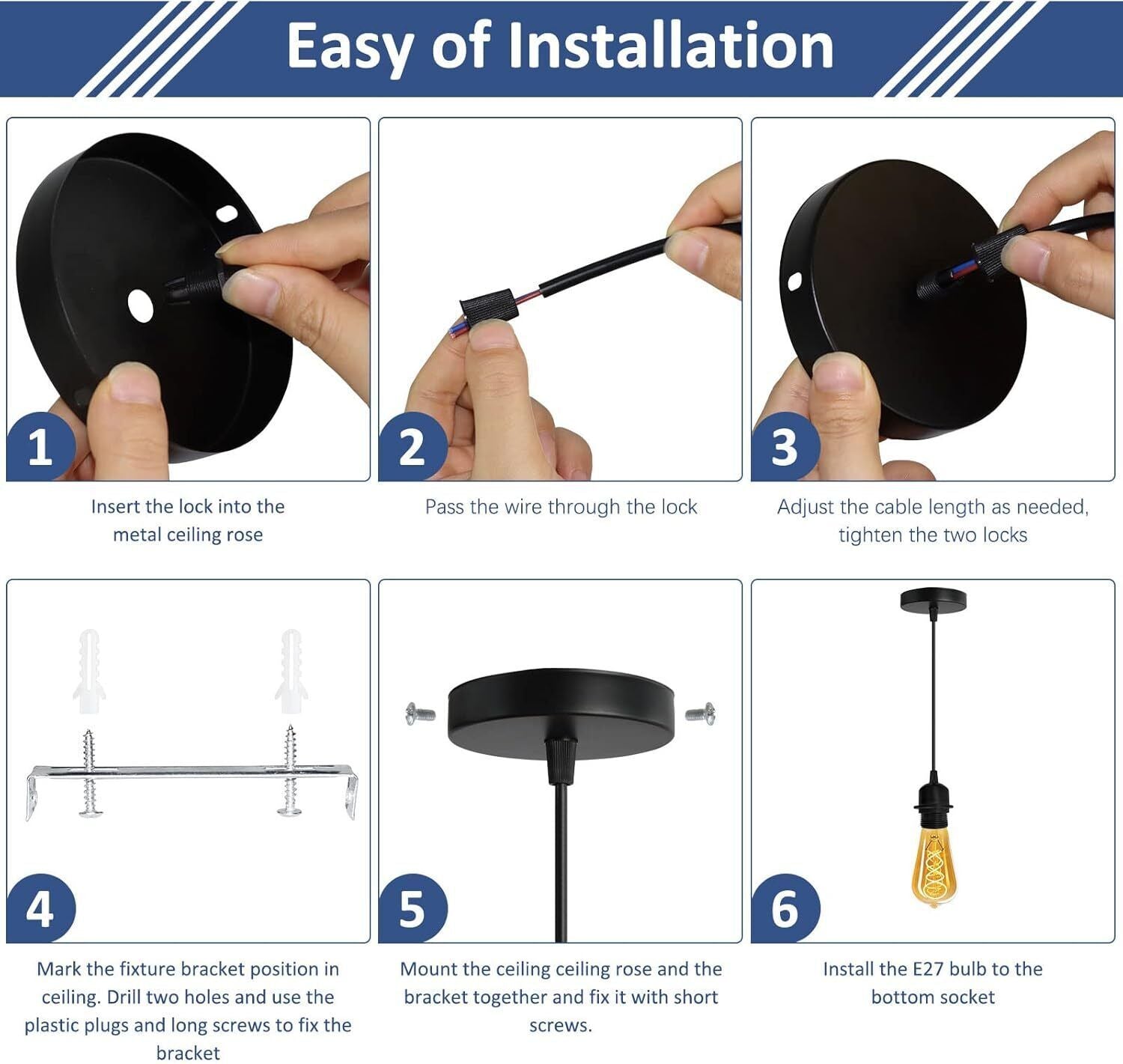 Light Pendant Fitting Ceiling Rose E27 Suspension Set Black Light Base UK