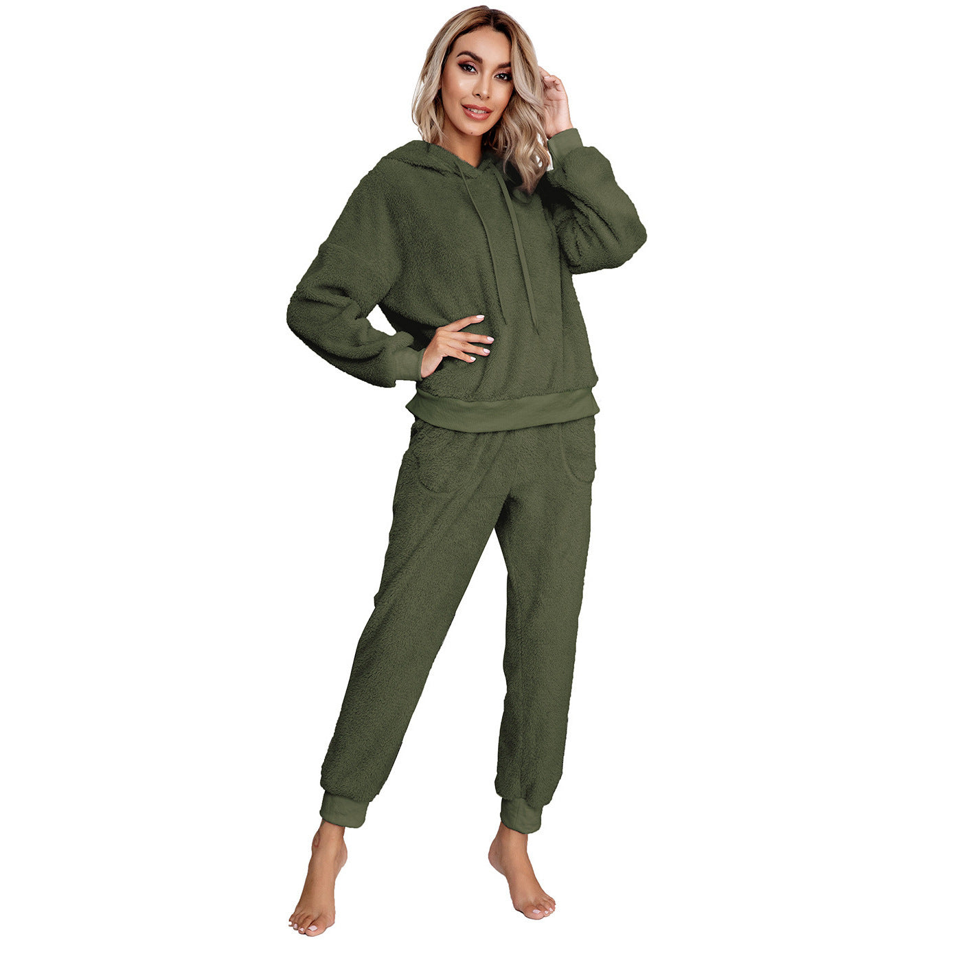 Womens Hooded Double Faced Fleece Sweater Knitwear Relaxed