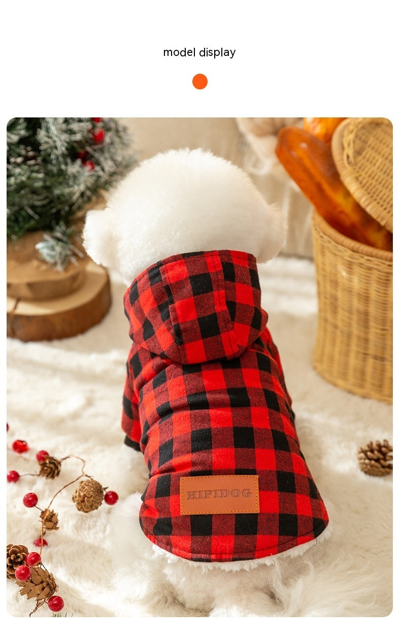 Pet Dog Classic Plaid Hooded Cotton-padded Coat