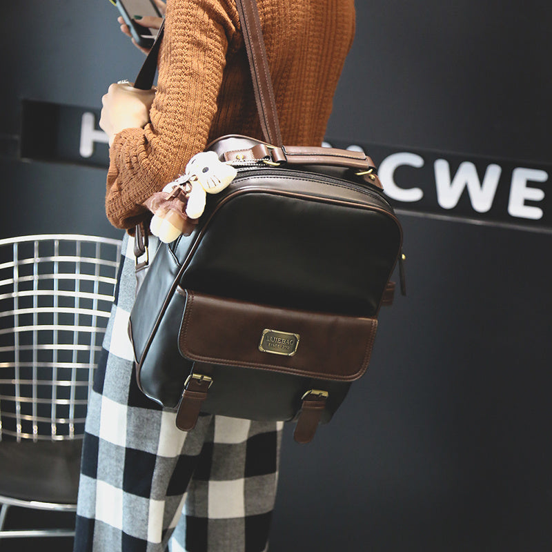 Women's PU Leather Backpack Retro Plain Campus Style