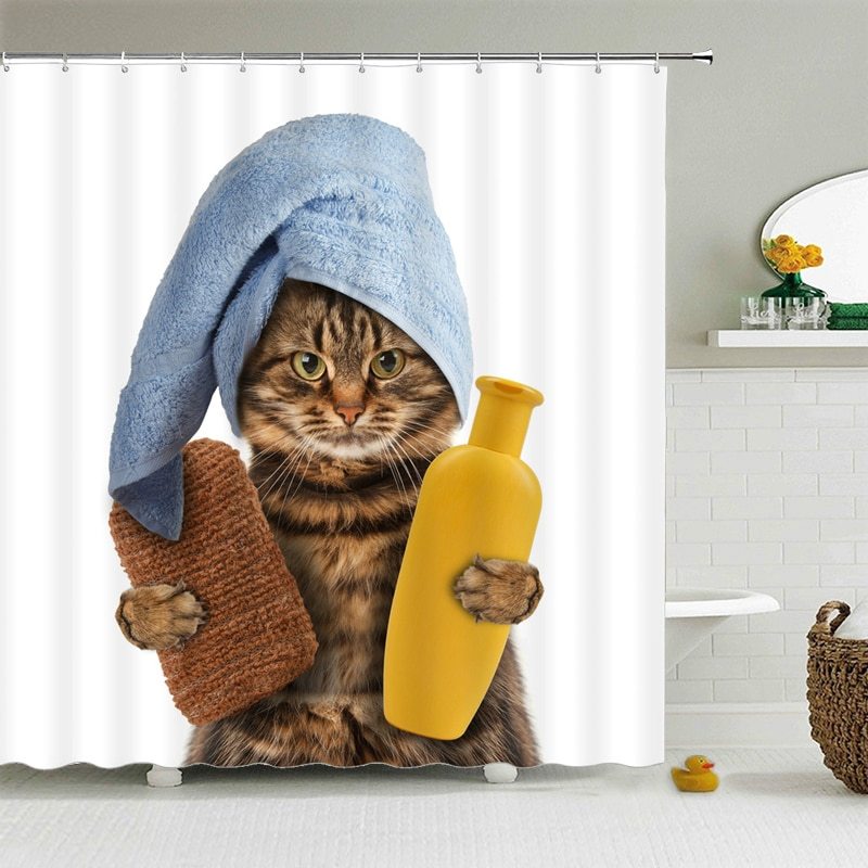 Bathroom Shower Curtain – Waterproof and Mildew-Proof Polyester Curtain with Animal Print Series