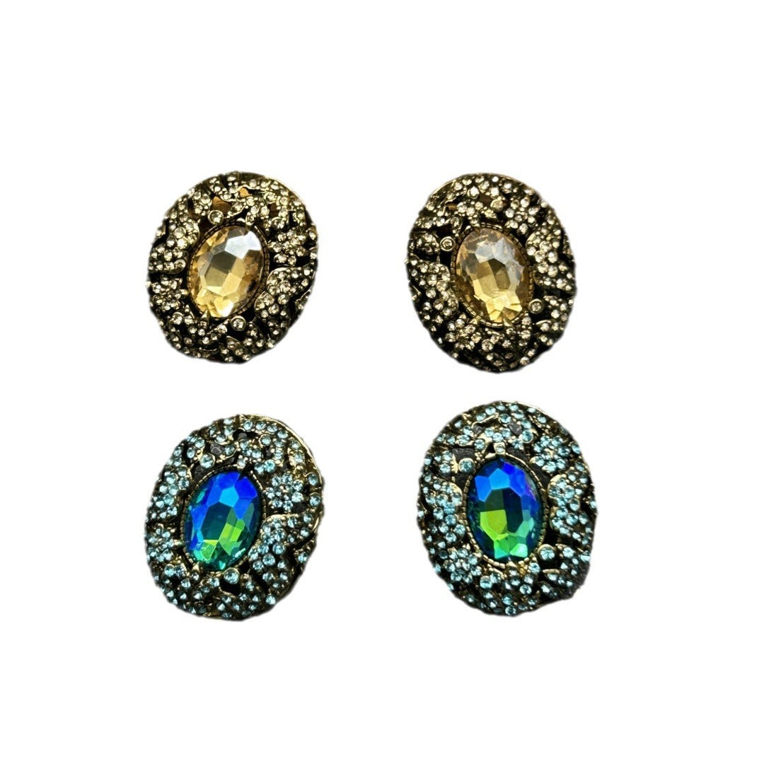 Mid-ancient Vintage Court Vintage Full Inlaid Laiying Stone Earrings