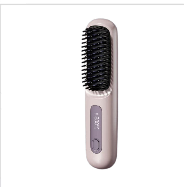 2-in-1 Wireless Hair Straightener Brush and Curler USB Rechargeable Fast Heating Comb