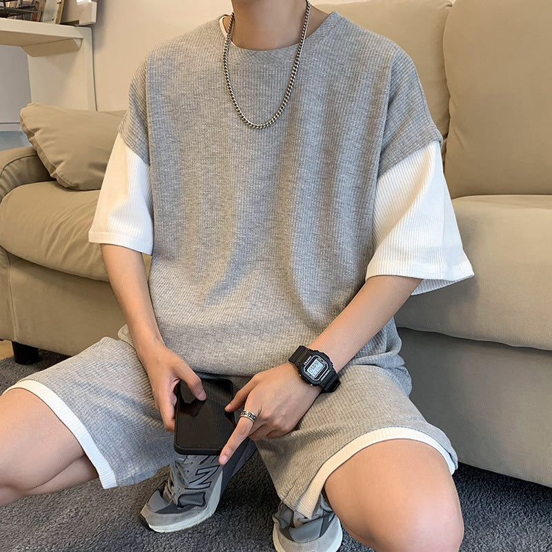 Unisex Relaxed Fit Polyester Shorts Two Piece Set Summer