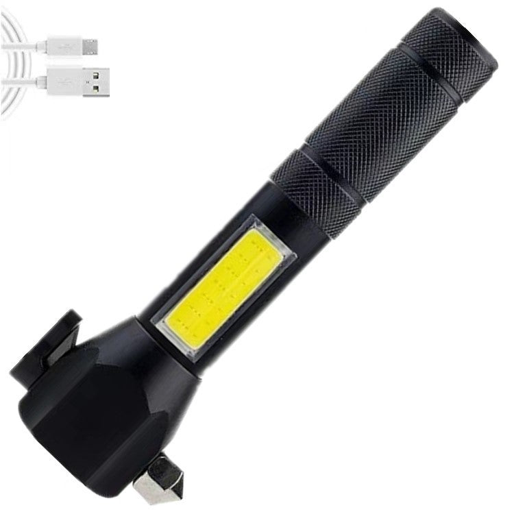 Strong Light Outdoor Super Bright Long-range Rechargeable Durable Car Broken Window Hammer Emergency Escape Multifunctional Torch