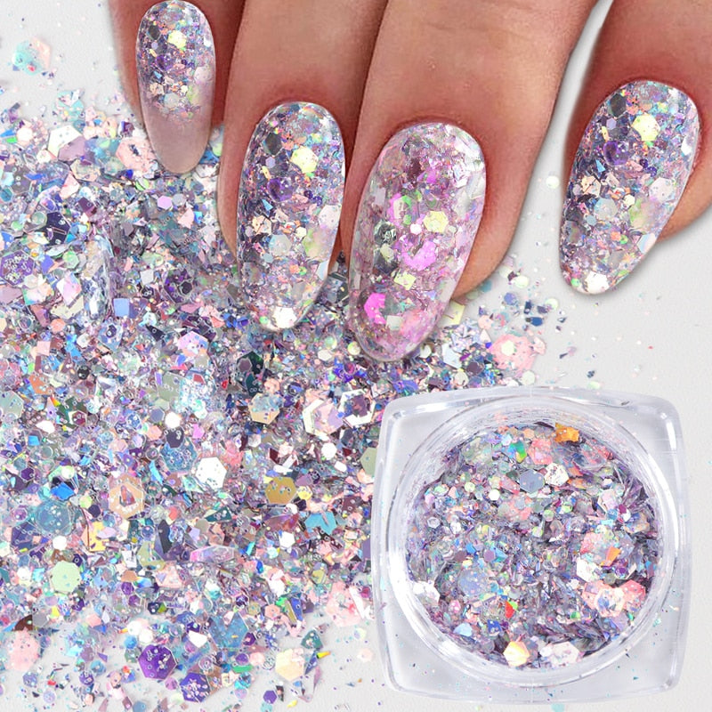 1 Box Nail Mermaid Glitter Flakes Sparkly 3D