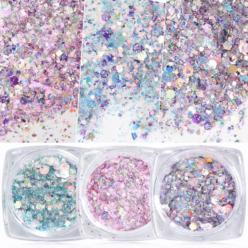 1 Box Nail Mermaid Glitter Flakes Sparkly 3D