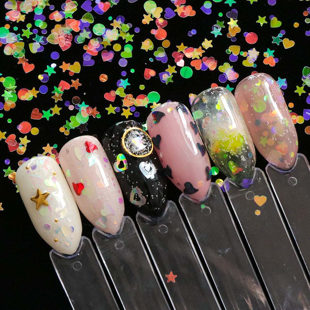1 box Holographic Nail Glitter Mix Star Round