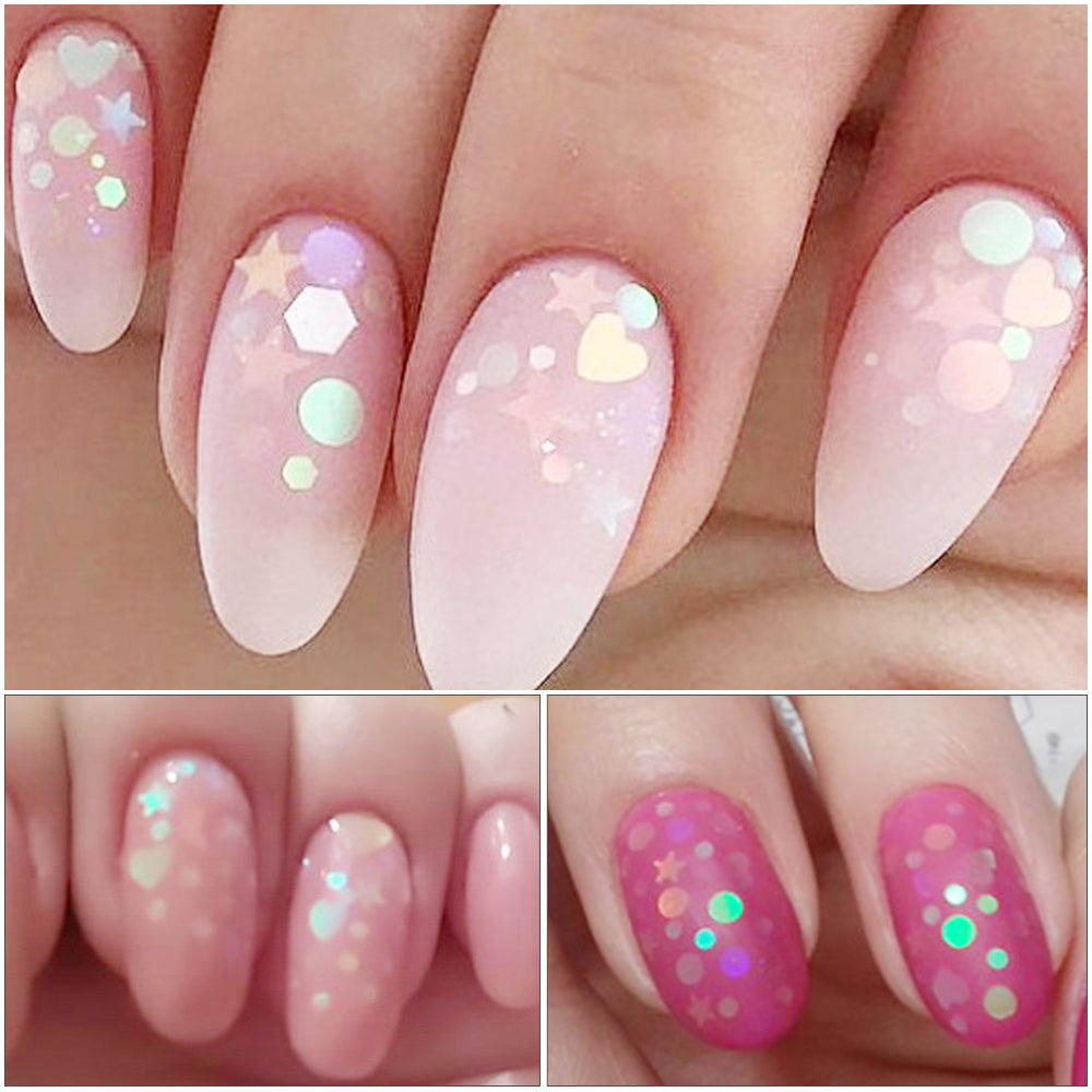 1 box Holographic Nail Glitter Mix Star Round