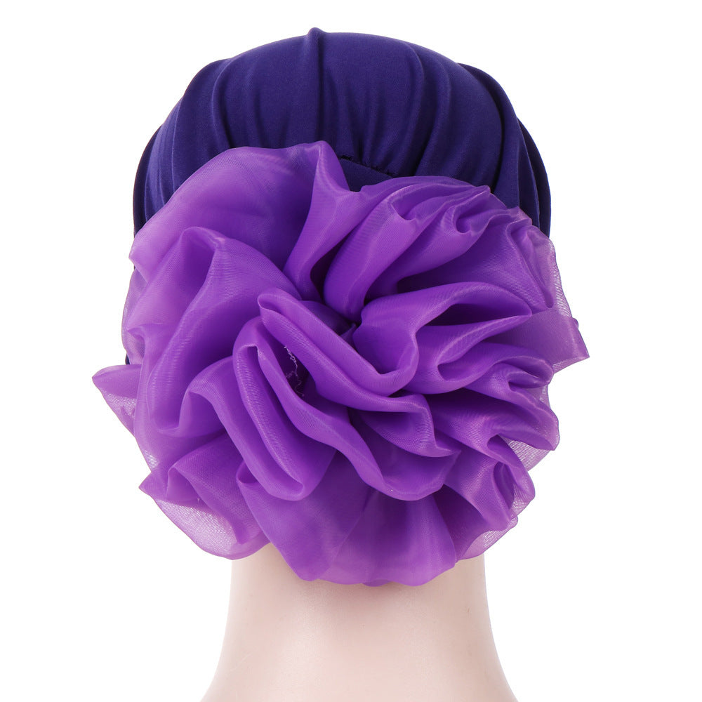 Monochrome Large Flower Dome Milk Silk Bandana Hat