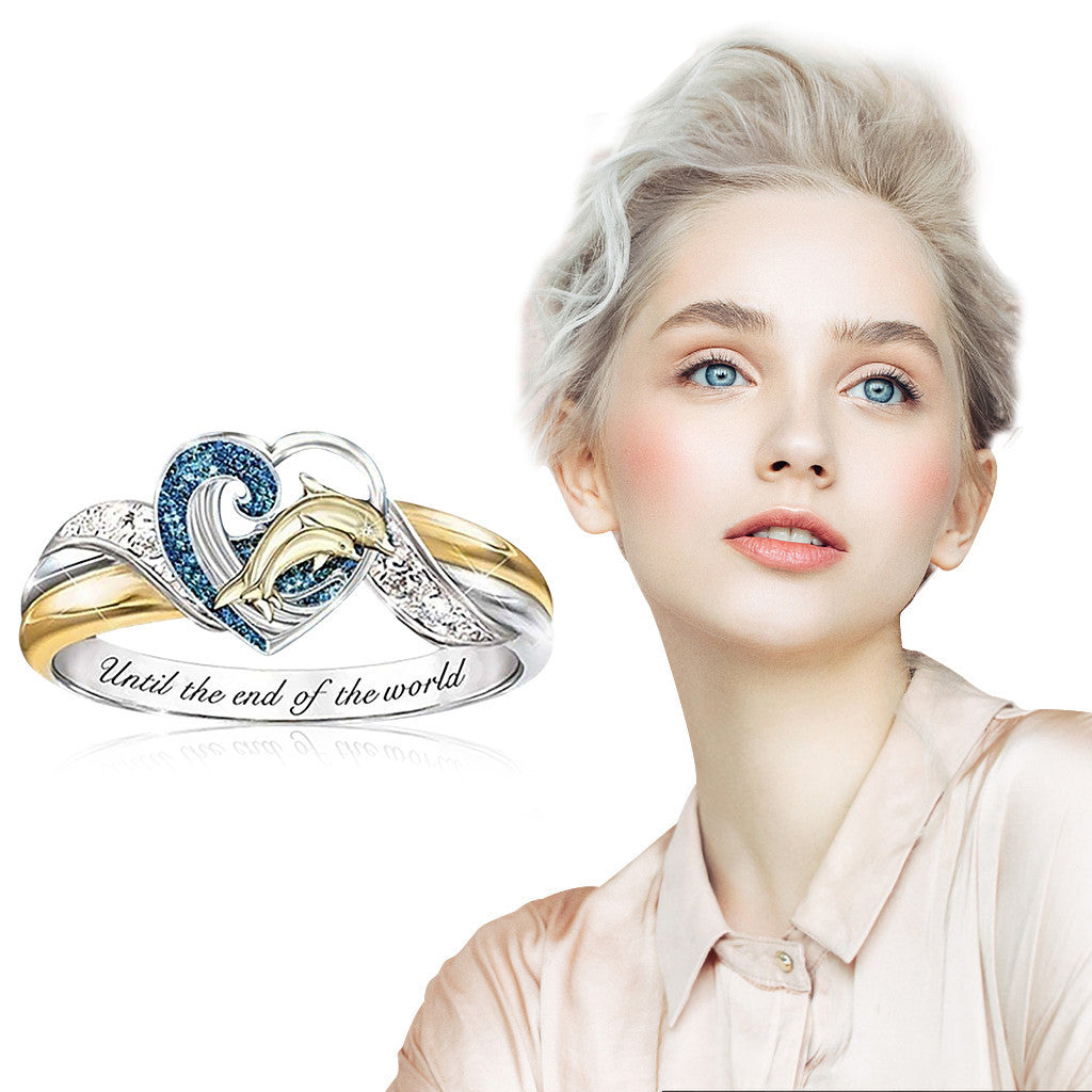 Elegant Unisex Dolphin Sapphire Electroplated Metal Engagement Ring