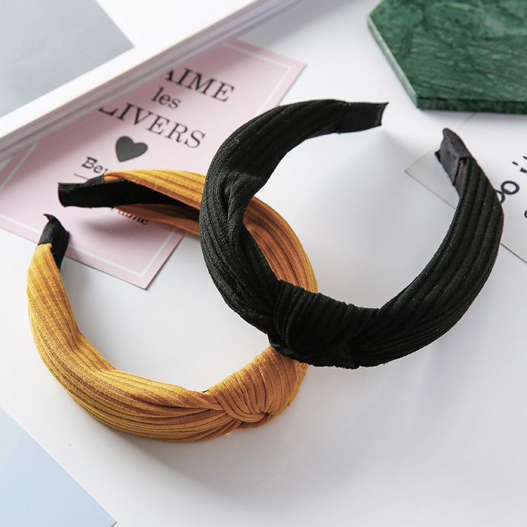 Simple solid color knit knotted wide-brimmed vintage headband versatile hair accessories