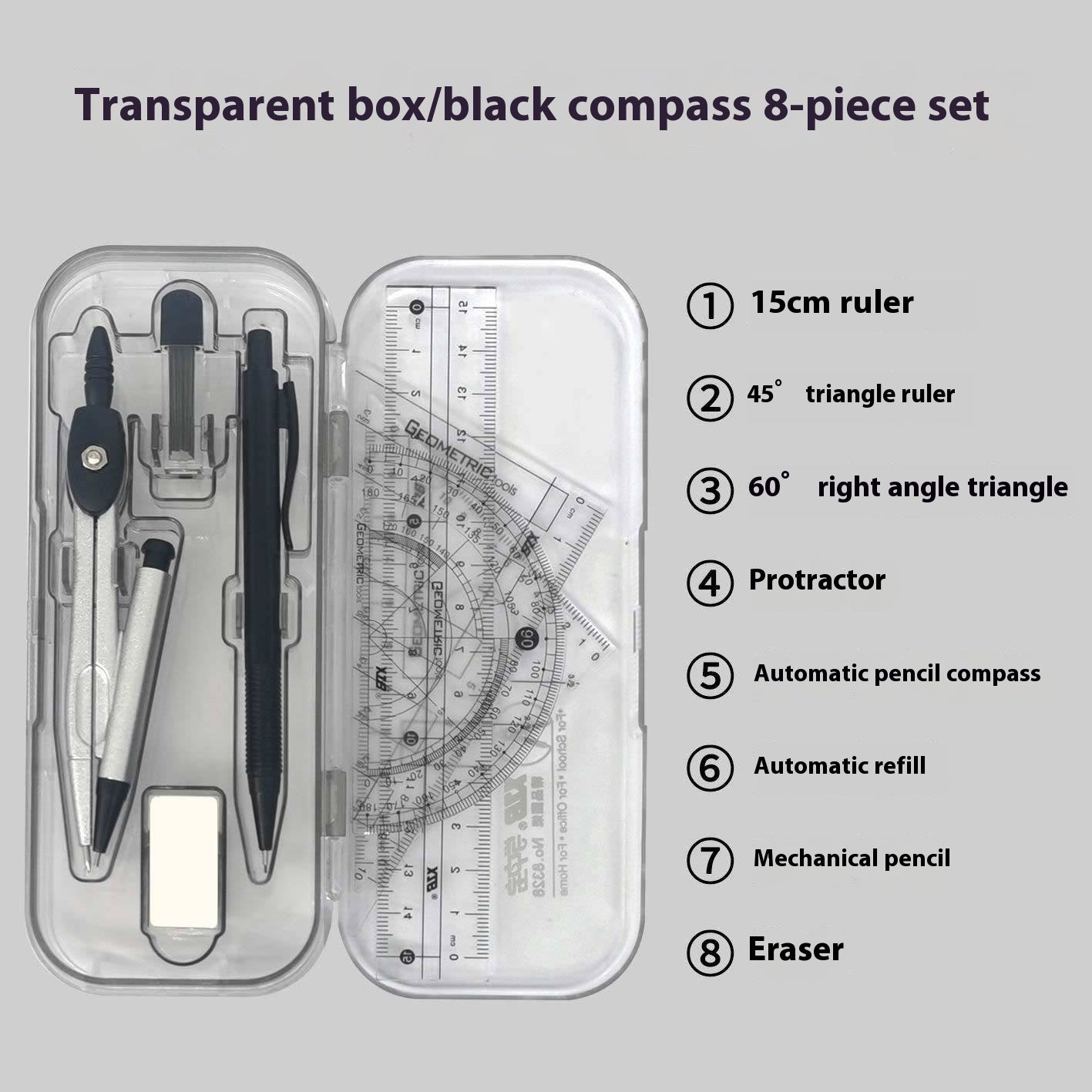 Student Drawing Compass and Ruler Set – Geometry Tools for Junior High School Exams