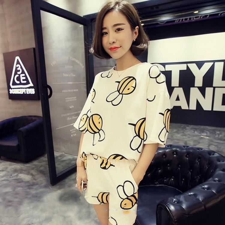 Women's Short Sleeve Cotton Sleepwear Relaxed Bear Pattern
