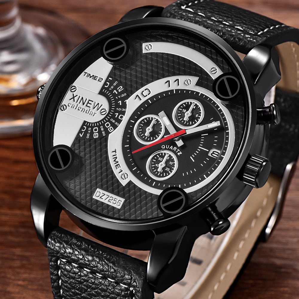 Men’s Big Dial Fashion Leather Date Wristwatch – Stylish Gift for Him