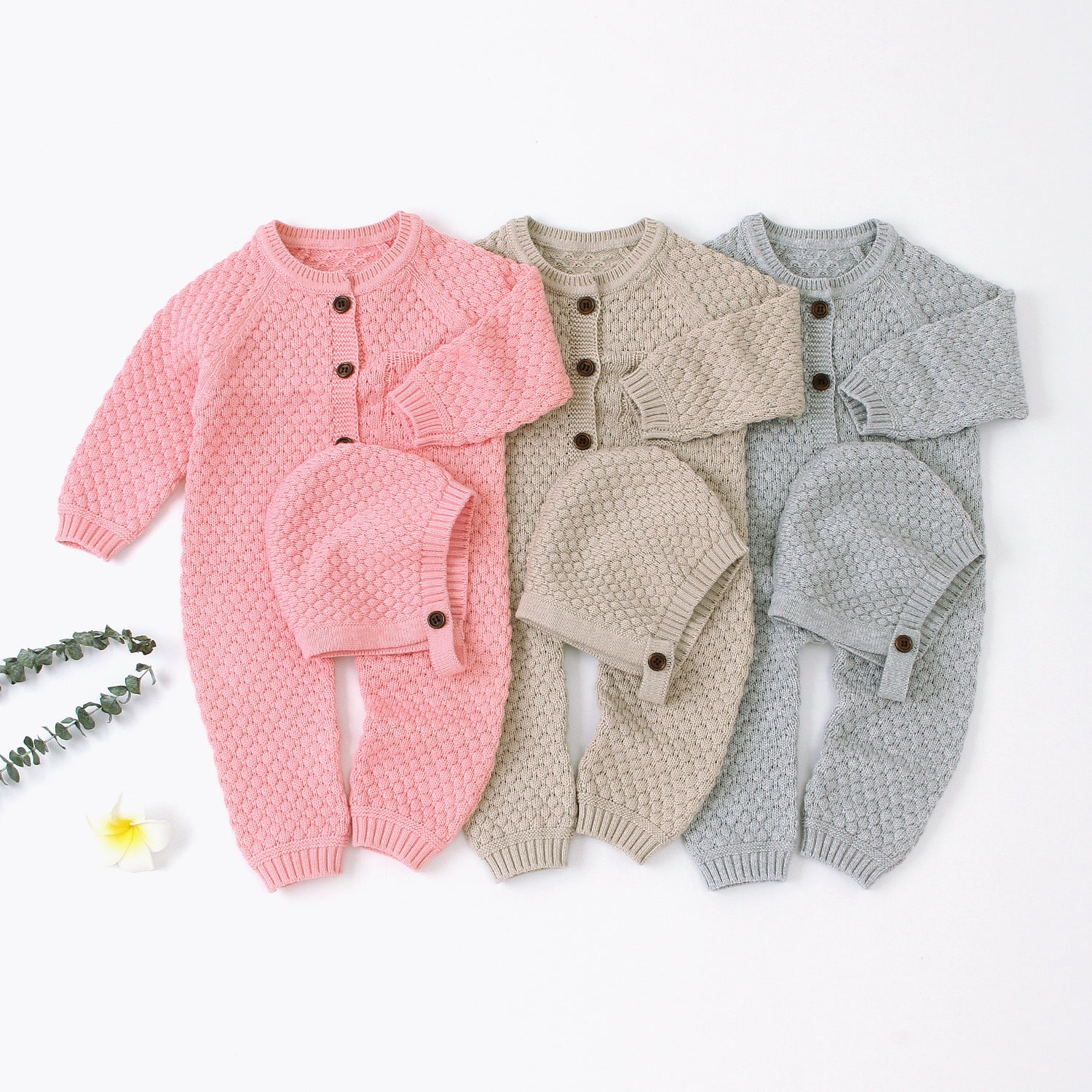 Unisex Baby Cotton Romper – Long Sleeve Single-Breasted Jumpsuit for Boys and Girls