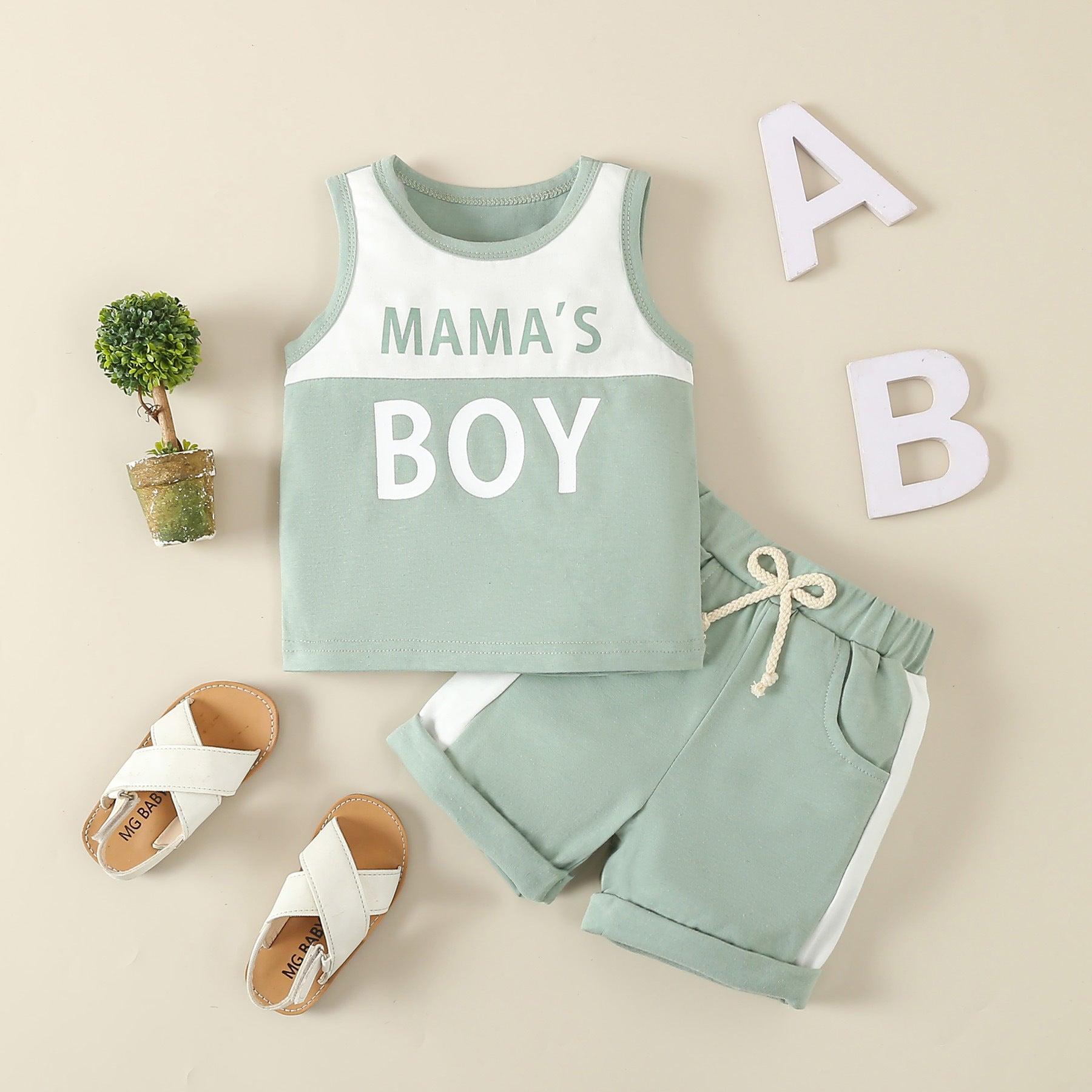 New Sleeveless Letter Vest Shorts Two-piece Set