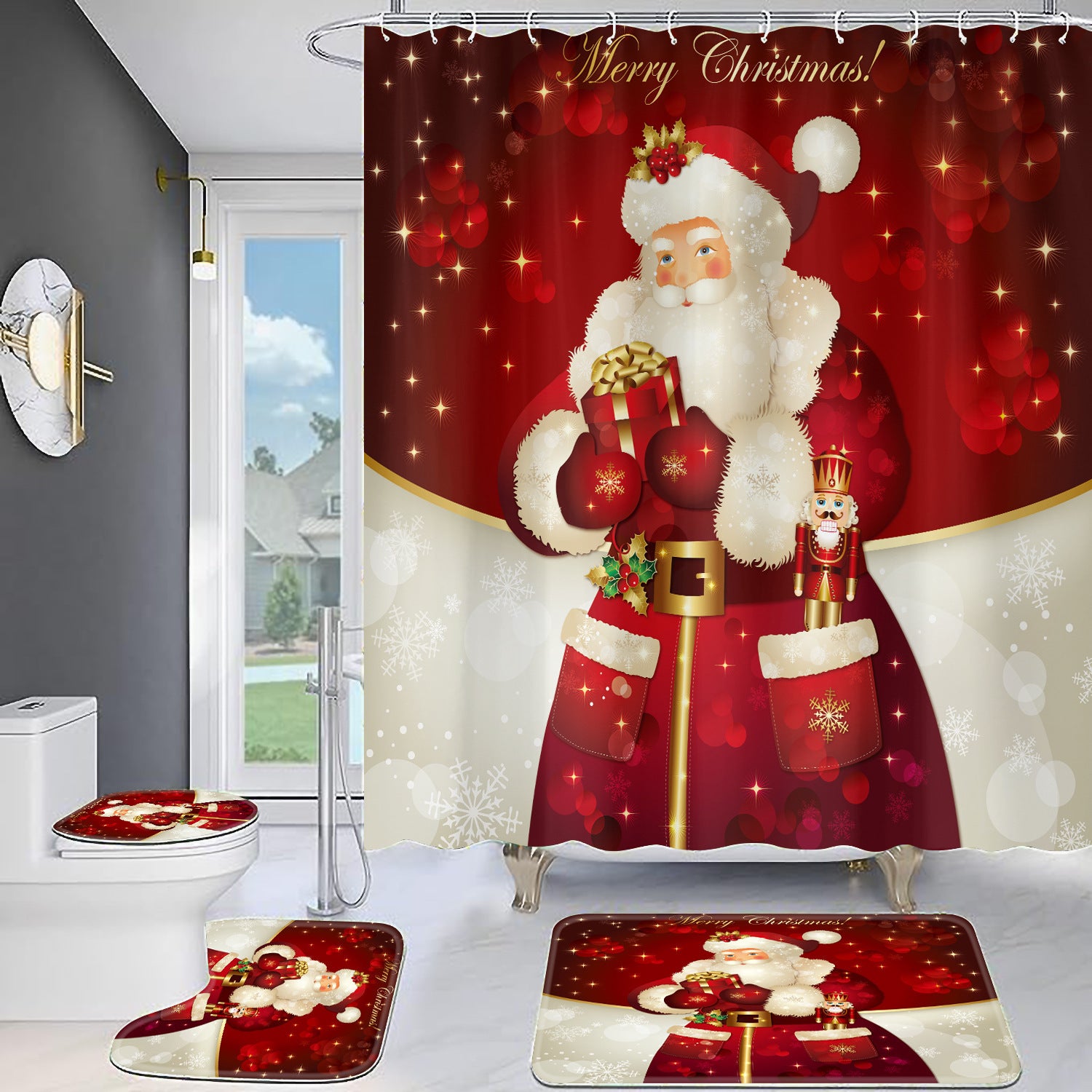 Christmas Old Man Digital Full Polyester Toilet Floor Mat