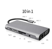 10-in-1 USB-C Hub with HDMI – 4K Display, Gigabit Ethernet, 3×USB, SD/MicroSD, 100W PD
