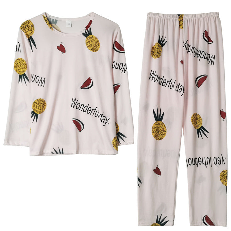 Round Neck Milk Silk Women's Long Sleeve Pajamas