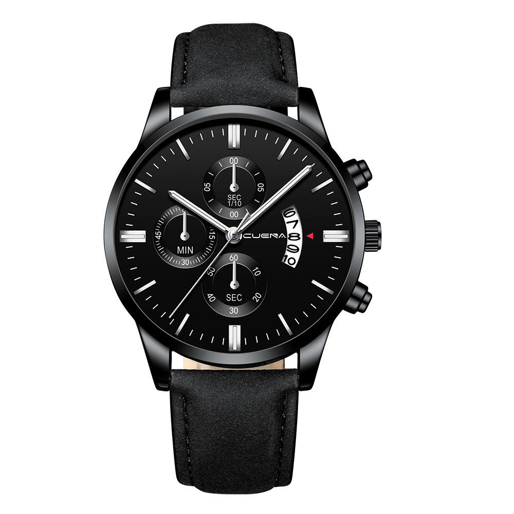 Men’s Business Quartz Watch – Three-Eye Design with Calendar