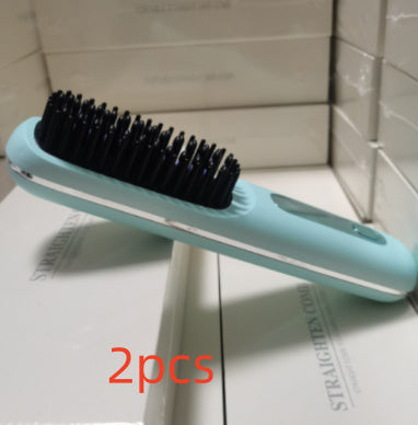 2-in-1 Wireless Hair Straightener Brush and Curler USB Rechargeable Fast Heating Comb
