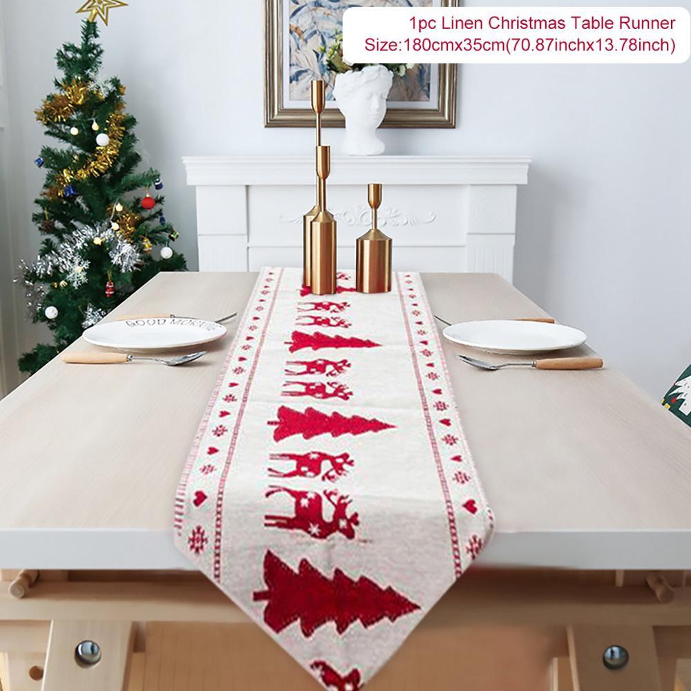 Cotton Linen Embroidered Christmas Table Runner