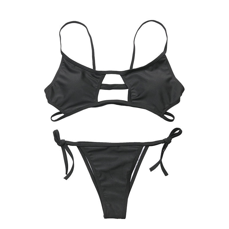 Women’s Polyester Spandex Bikini Set – Sexy Solid Color Swimwear