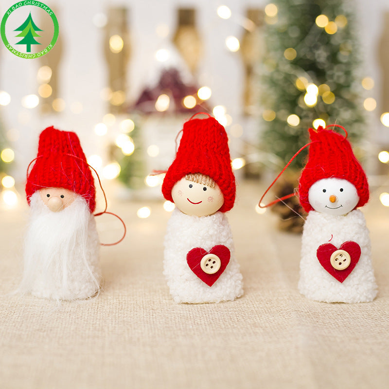 Christmas Wooden Doll Pine Cone Pendant Mini Hanging Decoration