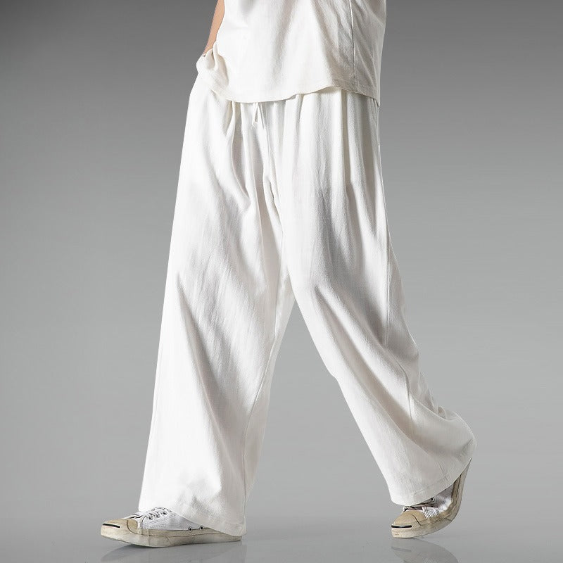 Men’s Cotton Linen Wide-Leg Pants – Lightweight Summer Casual Trousers