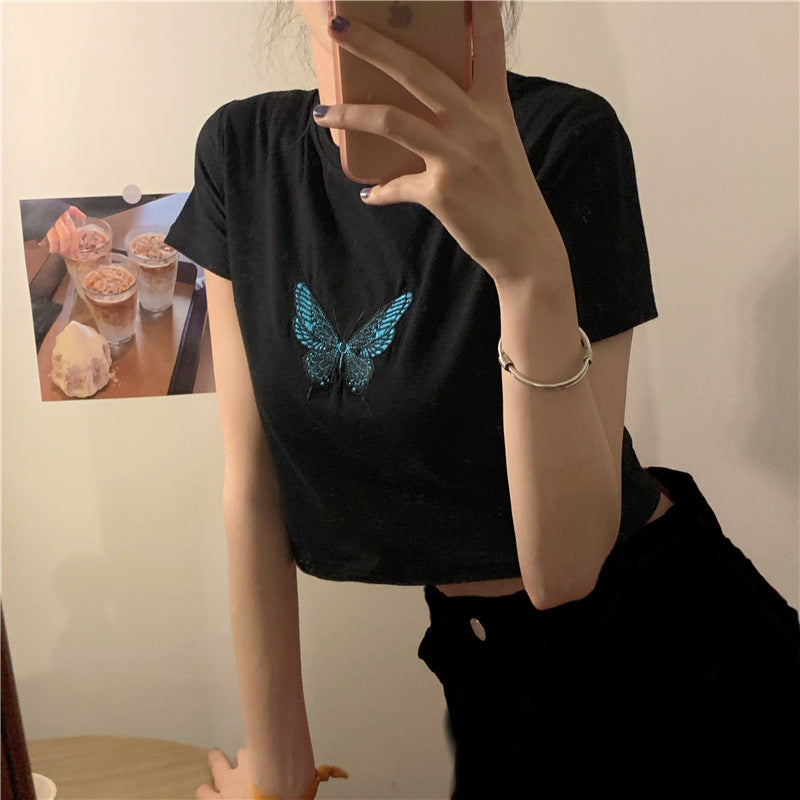 Butterfly Print Short Sleeve T-Shirt – Casual and Stylish Women's Top