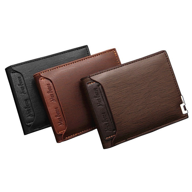 Men's PU Leather Wallet Short Style Iron Edge Casual