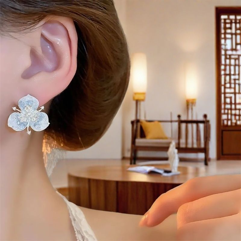 South Korea Blue Butterfly Flower Stud Earrings For Women