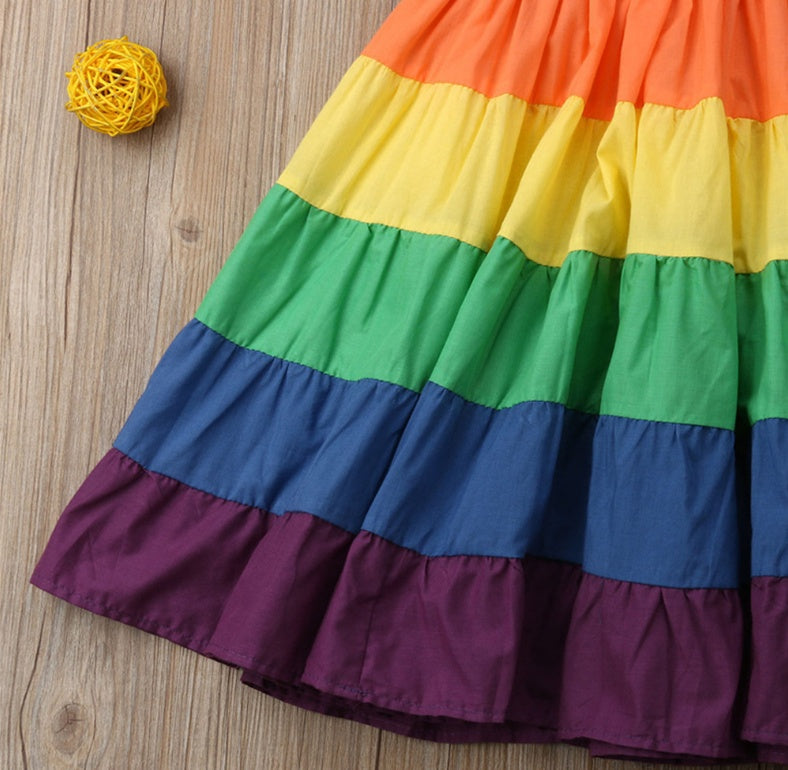 Girls Cotton Aline Rainbow Stripe Dress Casual Wear