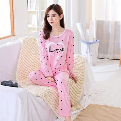 Womens Striped Milk Silk Cotton Pajama Set Long Sleeve