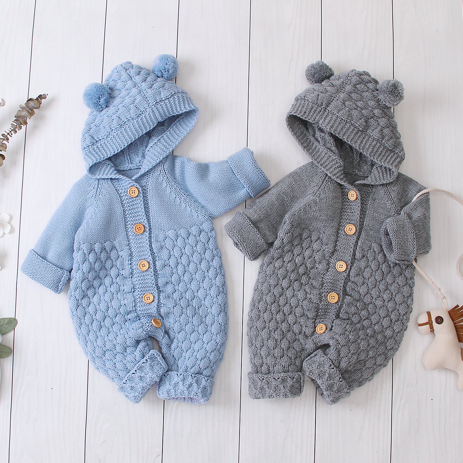 Baby Hooded Knitted Jumpsuit – Warm Infant One-Piece Outfit