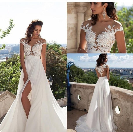 Bohemian A-Line Appliqué Floor-Length Chiffon Wedding Dress