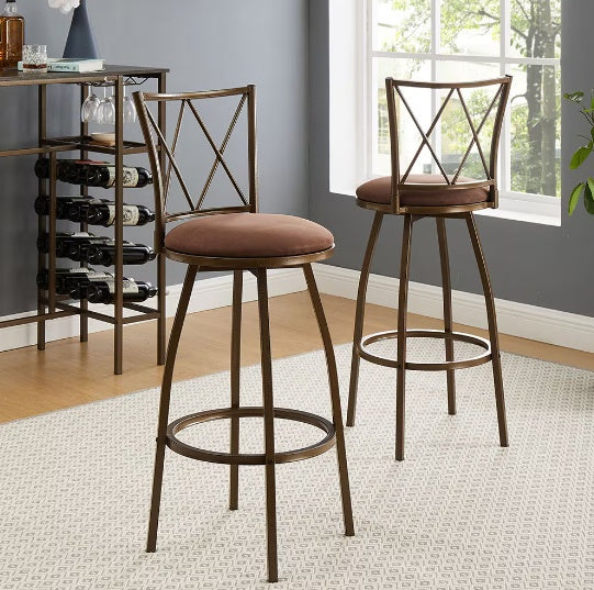 Set of 2 Brown Country-Style Industrial Bar Stools with Footrest