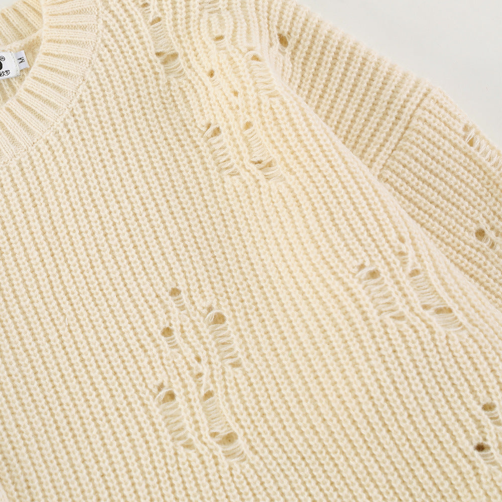 Ripped Solid Color Pullover Sweater Men