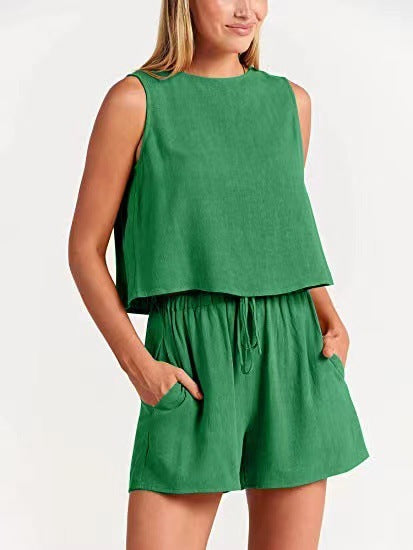 Women's Fashion Casual Sleeveless Solid Color Loose Outfit