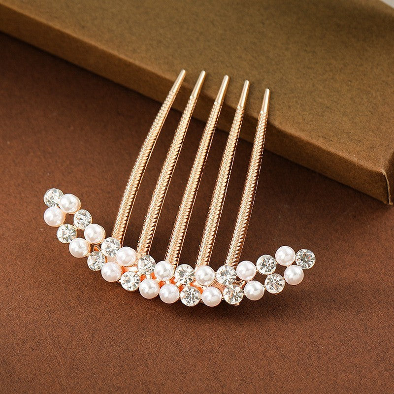 Korean Bride Handmade Pearl Crystal Hairpin Pin U-shaped Clip