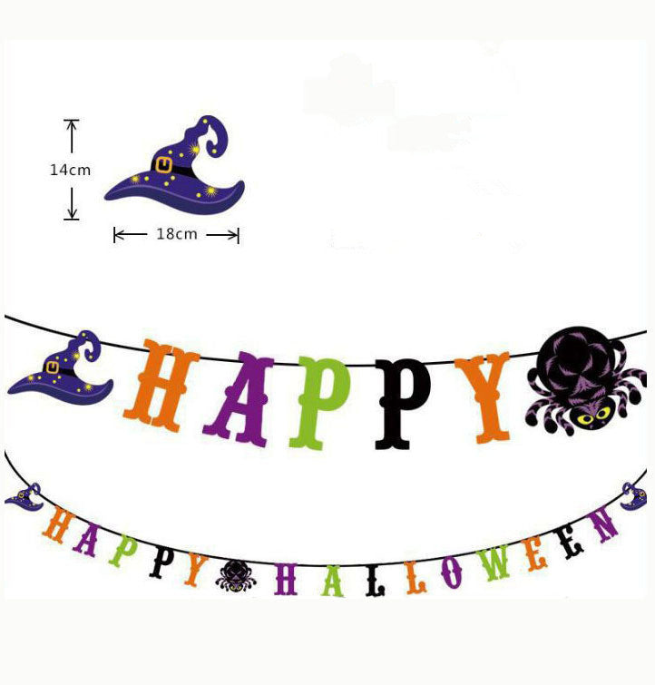 Halloween Triangle Pull Flag Party Decorations Bat Skull Pumpkin Paper Pull Flower Banner