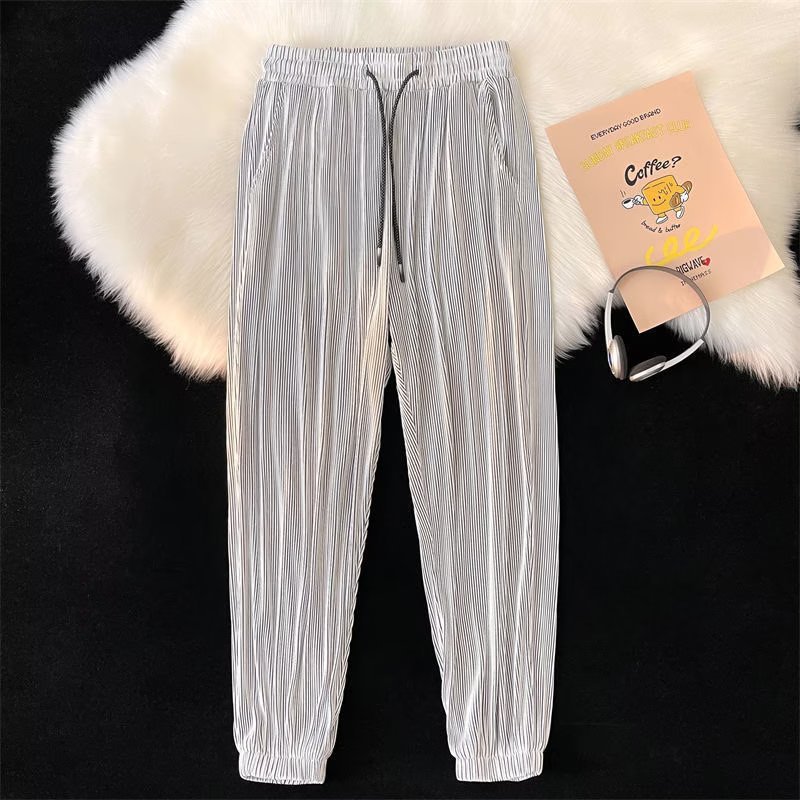 Men’s Ice Silk Casual Pants – Ankle-Tied Loose Fit Sports Trousers