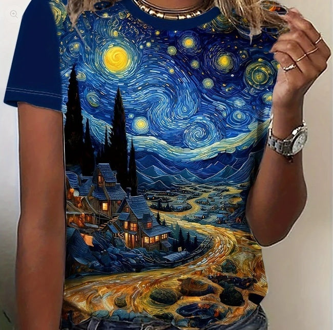 European And American Butterfly Print Crew Neck T-shirt Top Bottoming Shirt For Women
