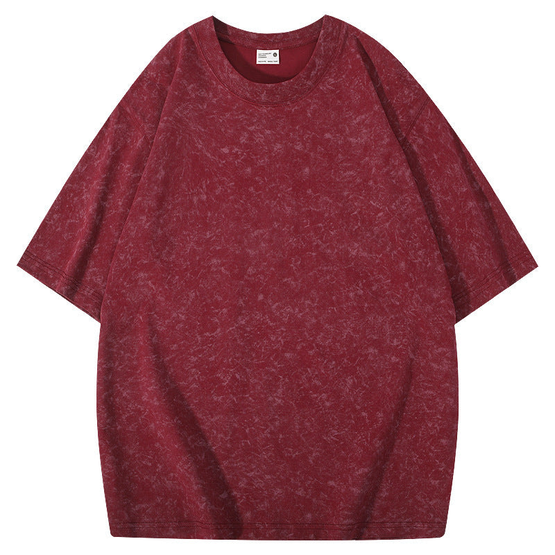 Batik American Solona T-shirt 220g Washed Distressed T-shirt Loose Shoulder Round Neck