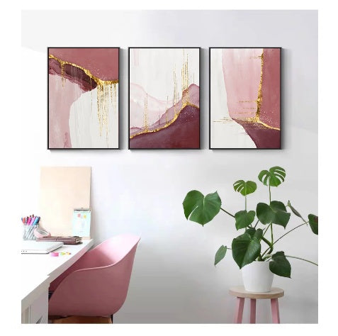 Nordic Abstract Canvas Wall Art – Purple & Gold Painting for Living Room Decor