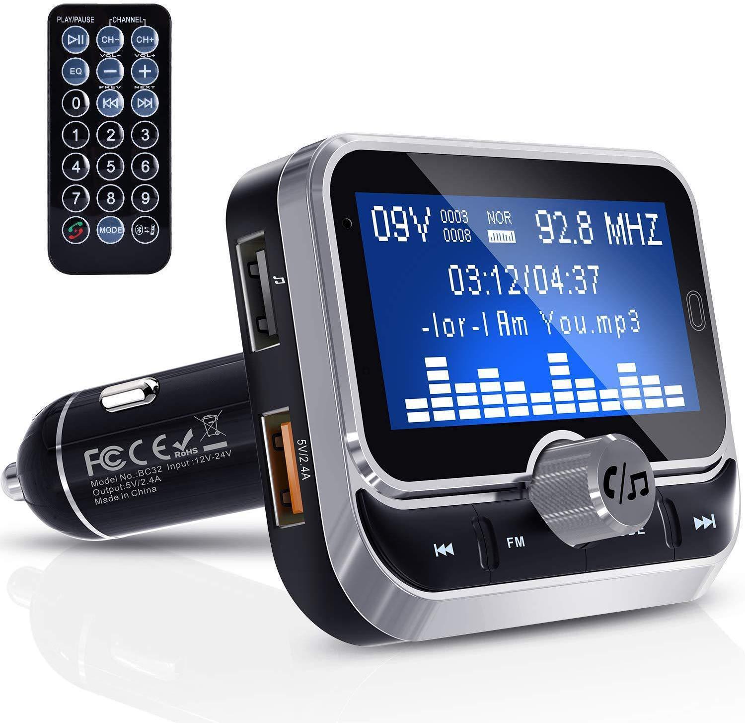 Car Bluetooth FM Transmitter with Dual USB Charger & Hands-Free Calling