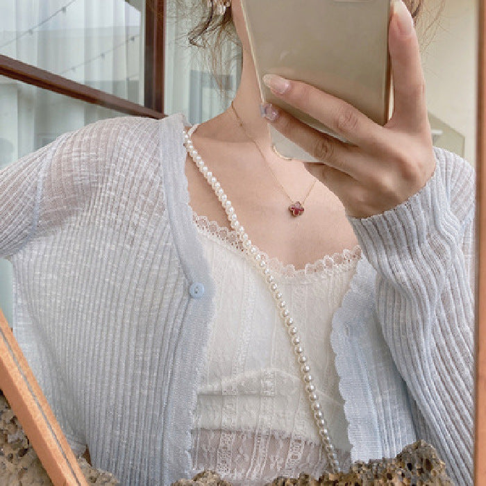Short Ice Silk Sun Protection Outerwear Knitted Cardigan Women Coat Sling Dress Small Outerwear