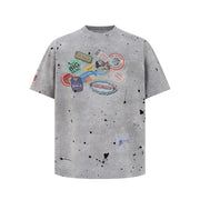 Digital Direct Injection American-style Distressed Printed Short-sleeved T-shirt For Men
